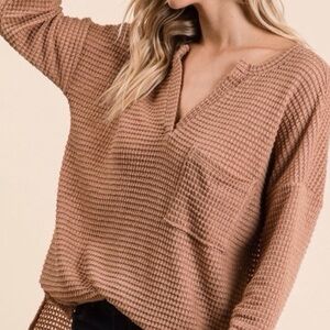 BiBi NWOT Plus Camel Thermal Waffle front pocket Side splits size 1X